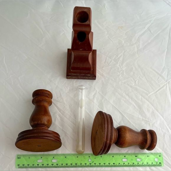 Vintage Handmade Wooden Candlestick Holders Wooden Propagation Bud Vase Set of 3 - Picture 8 of 9